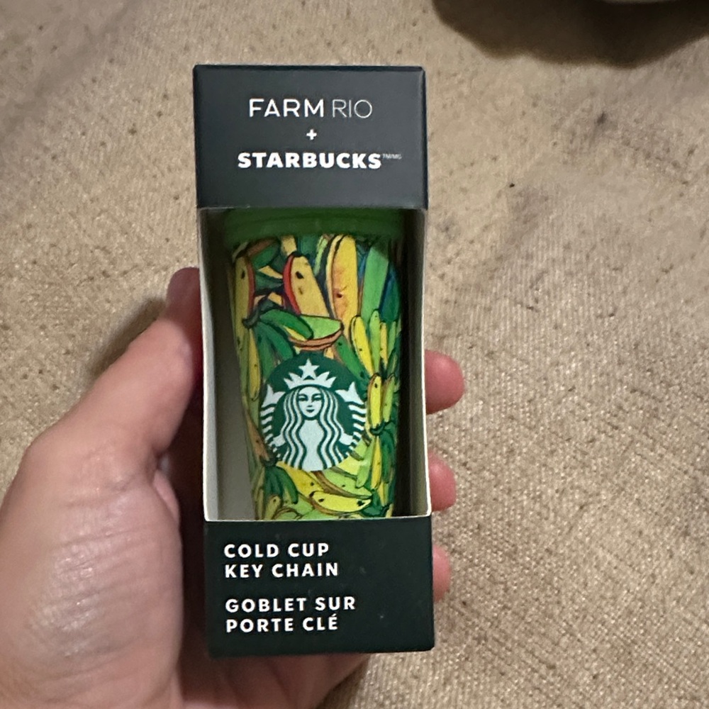 NWT FARM RIO X STARBUCKS BANANA PRINT COLD CUP KEYCHAIN